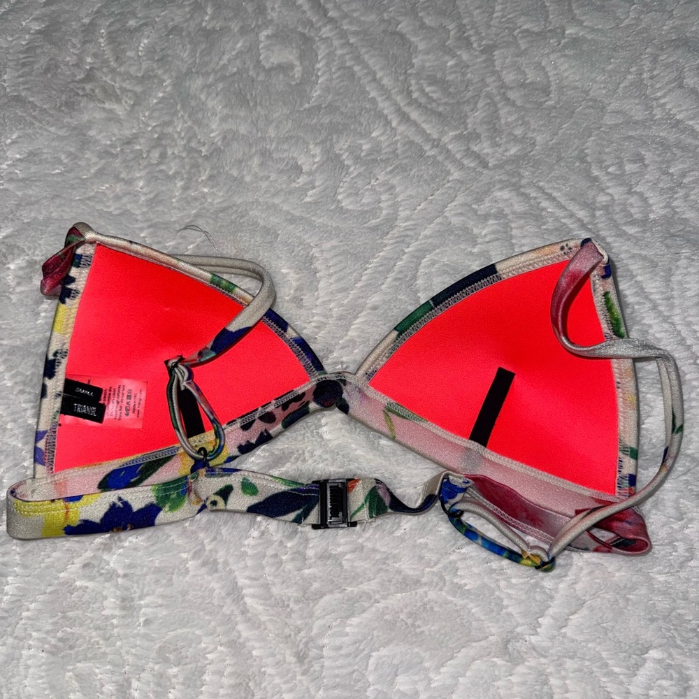 TRIANGL Cream Floral and neon Neoprene Triangle Bikini Top SZ Small